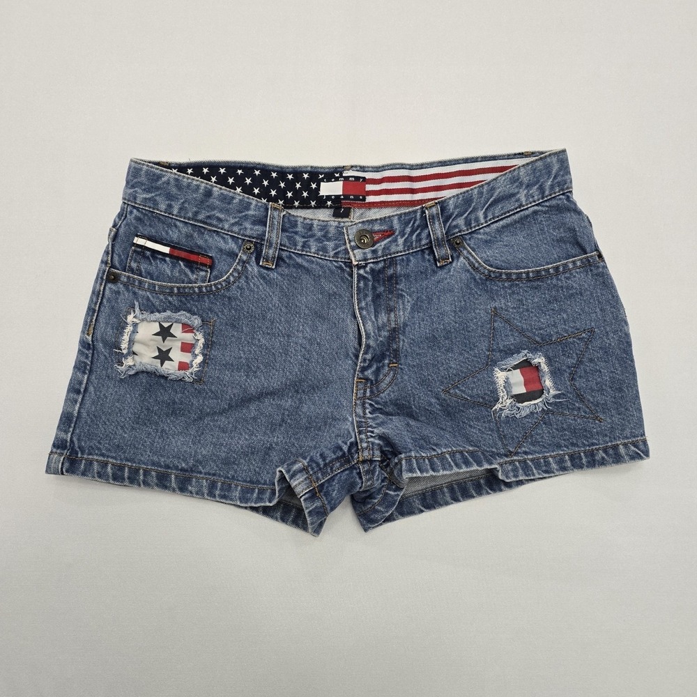 Vintage 2001 Tommy Jeans Americana Star Patch Denim Shorts Blue Womens 7